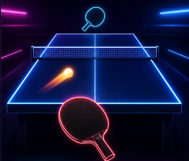 Neon Table Tennis browser game with glowing paddles and a neon table